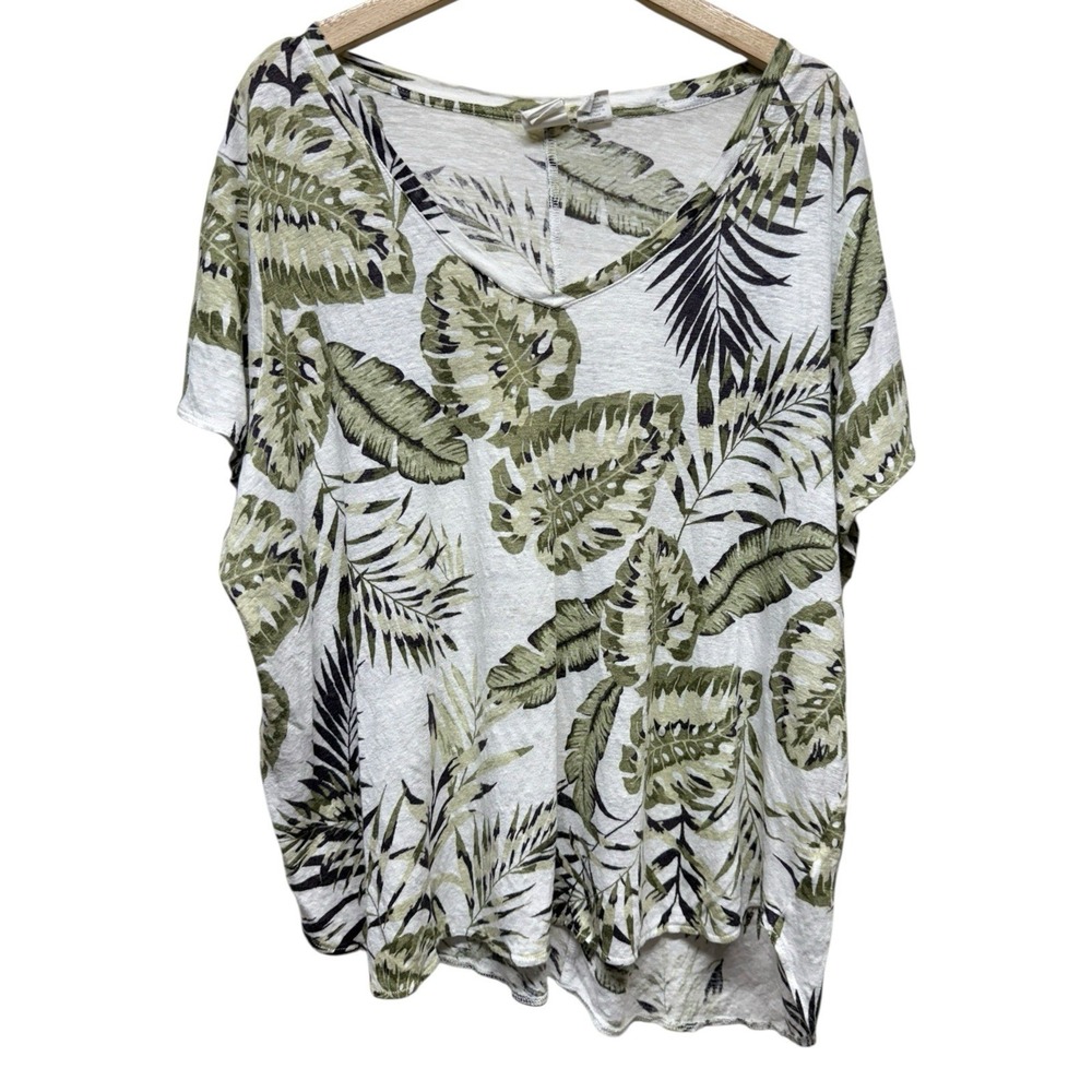 C&C California Leaf Print 100% Linen Tunic 3X Resort Beach Boho Asymmetrical
